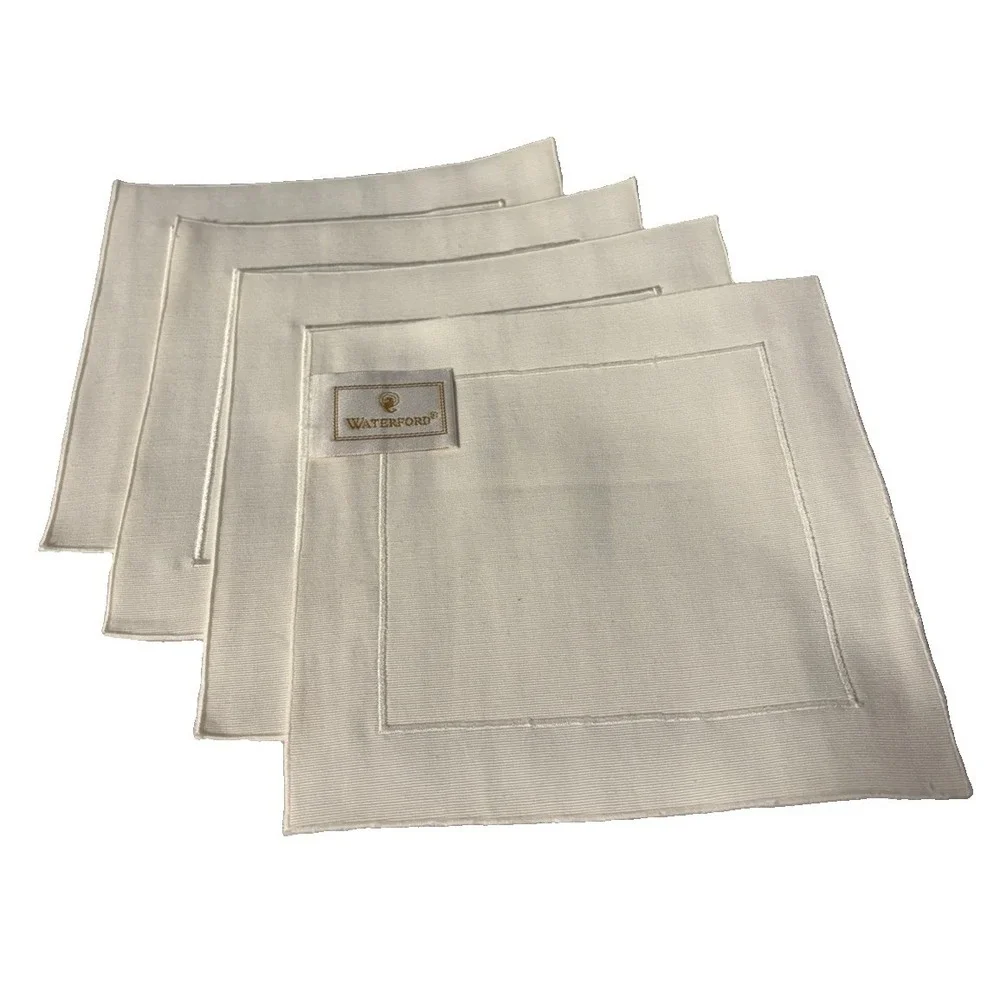 Waterford Linen Cocktail Napkins Set of 4 Ivory Cream 7x7 Embroidered Border